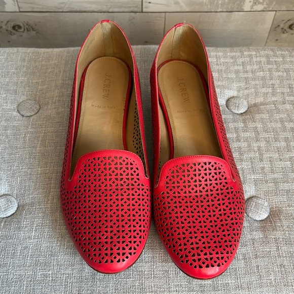 J. CREW Vibrant Red Italian Leather Perforated Loafers - Picture 1 of 10